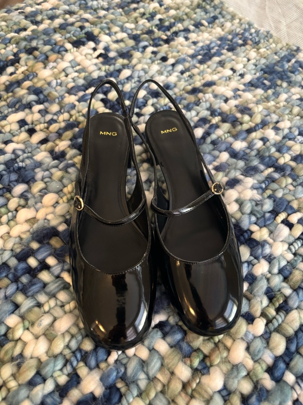 Mango Black Patent Slingback Mary Jane Clogs